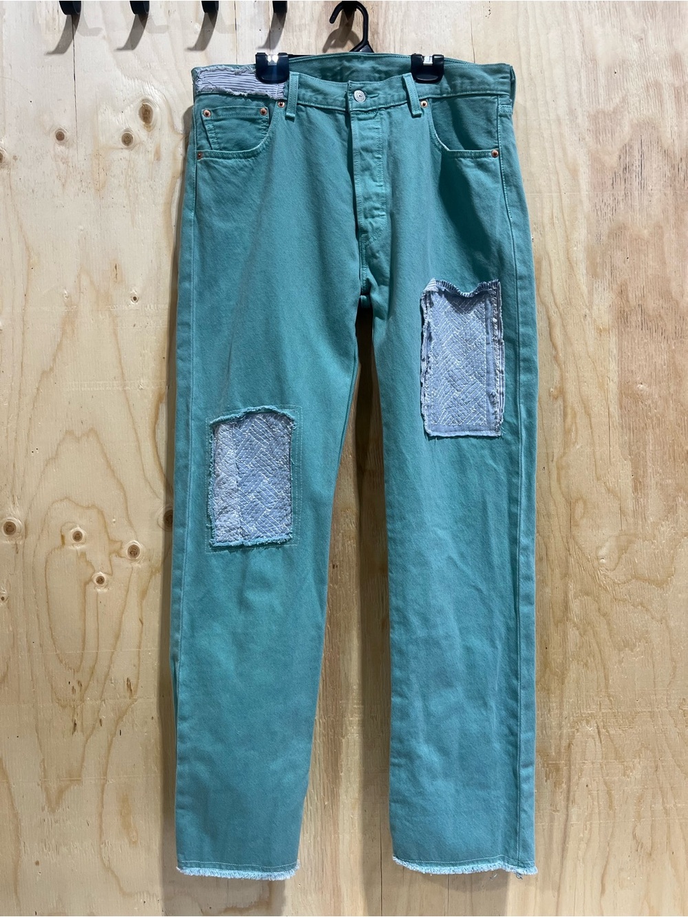 Patch Detail Teal Straight Leg Jeans